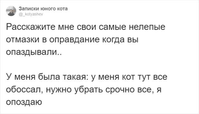 Тред в Твиттере: самые нелепые отговорки за опоздания (17 скриншотов)