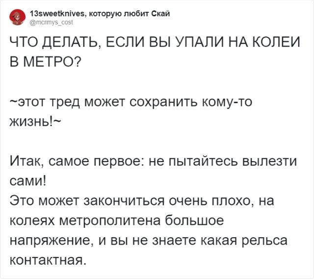 Тред в Твиттере: как выжить после падения на рельсы в метро (21 фото)