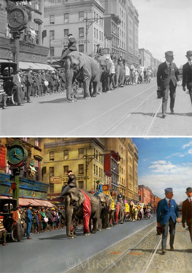 Фотограф раскрасил фотографии Нью-Йорка 1900-1940-х годов (20 фото)