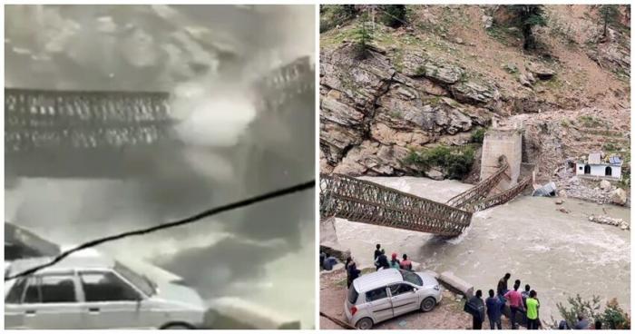 Мощный камнепад уничтожил мост и покалечил людей в Индии (2 фото)
