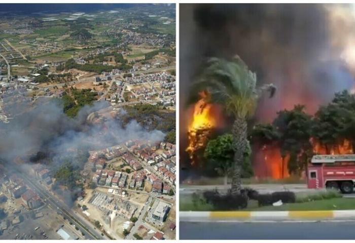 Движущаяся стена огня: сильнейший пожар добрался до курортов в Турции (2 фото)